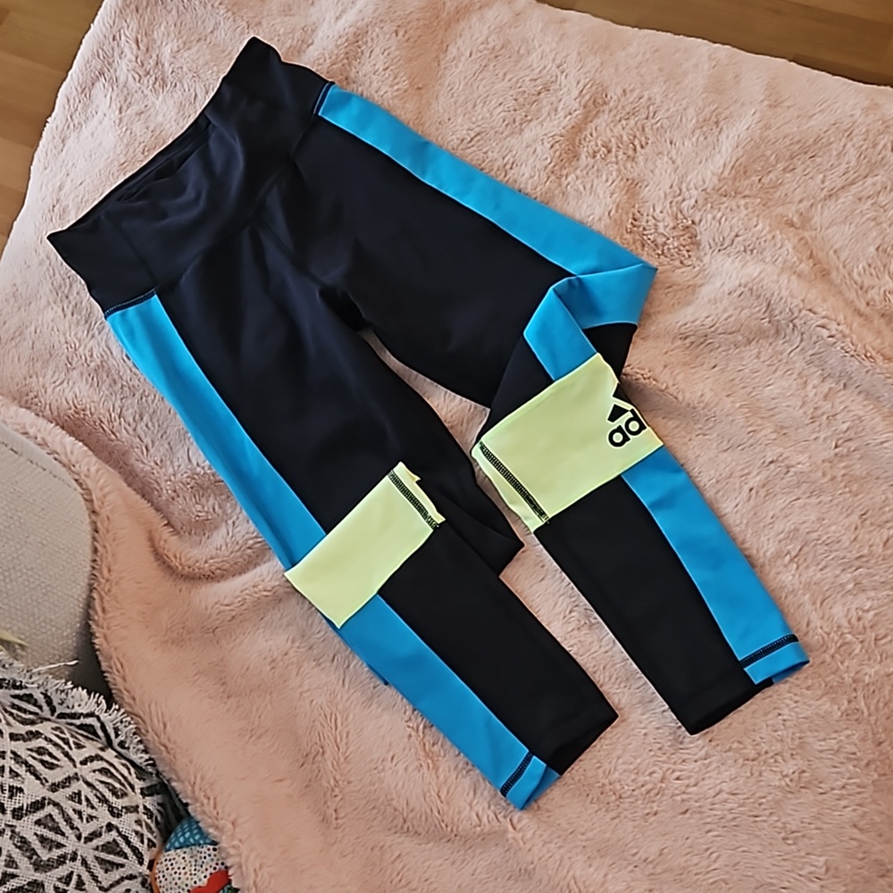 Adidas Climalite Leggings - XS / Black, Blue, Yellow